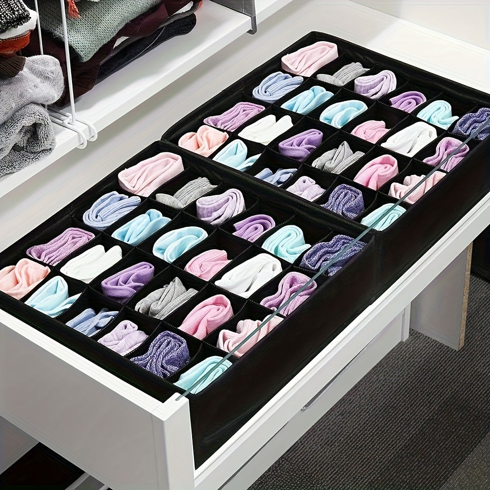 2pcs Storage Box, Drawer Organizer Non-Woven Foldable 24 Slots Suitable for Underwear Bra Socks Tie Wardrobe Storage Space Saving