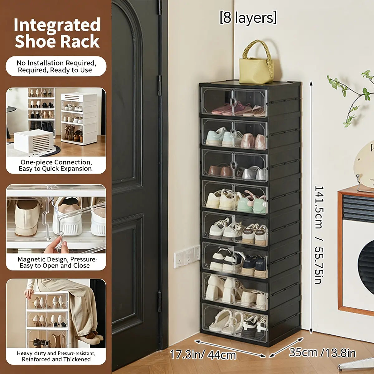 MiAoLi 10-Layer Folding Shoe Rack Organizer, Magnetic Transparent Door Plastic Shoe Cabinet with Quick Magnetic Close & Door Snap, Stackable, 20-Pair Capacity, Sturdy, No-Installation, Simple Design, Space-Saving, Indoor Furniture (TikTok Shop)