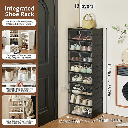MiAoLi 10-Layer Folding Shoe Rack Organizer, Magnetic Transparent Door Plastic Shoe Cabinet with Quick Magnetic Close & Door Snap, Stackable, 20-Pair Capacity, Sturdy, No-Installation, Simple Design, Space-Saving, Indoor Furniture (TikTok Shop)