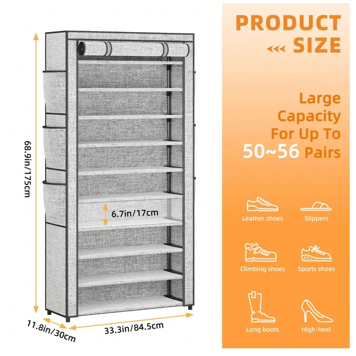 MOMOK 9 Tiers Shoe Rack Organizer,  Max Holds 55 Pairs, Metal Shoe Storage, Shelf with Hooks for Entryway, Garage, Black Footwear Organization Closet Shoe Rack