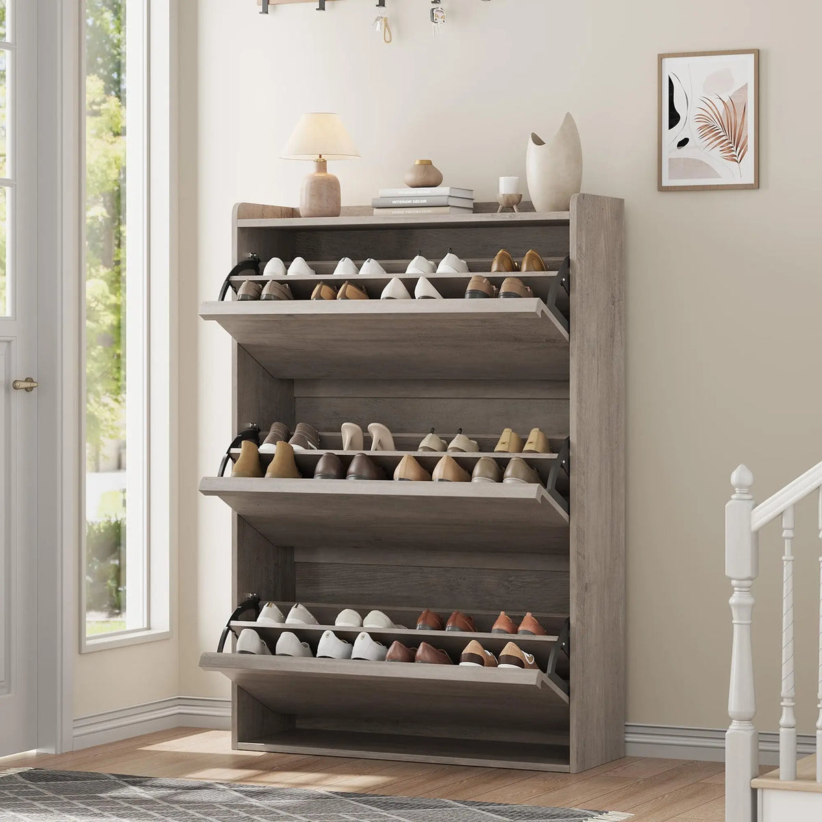 ZR-Garvee Tilt-out drawers Shoe Cabinet with 3 Flip Drawers, Space-saving,22 styles,Adjustable Shelf, Save space，Modern ,Hidden Shoe Storage Organizer for Entryway,aisle cabinet, Hallway and Living Room