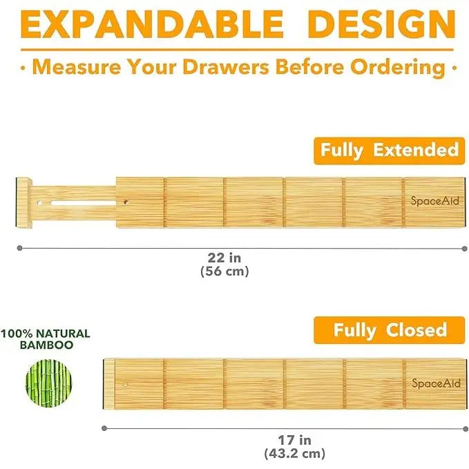 SpaceAid Bamboo Adjustable Kitchen Drawer Dividers Organizer with 8 Dividers with 18 Inserts (17-22 in)