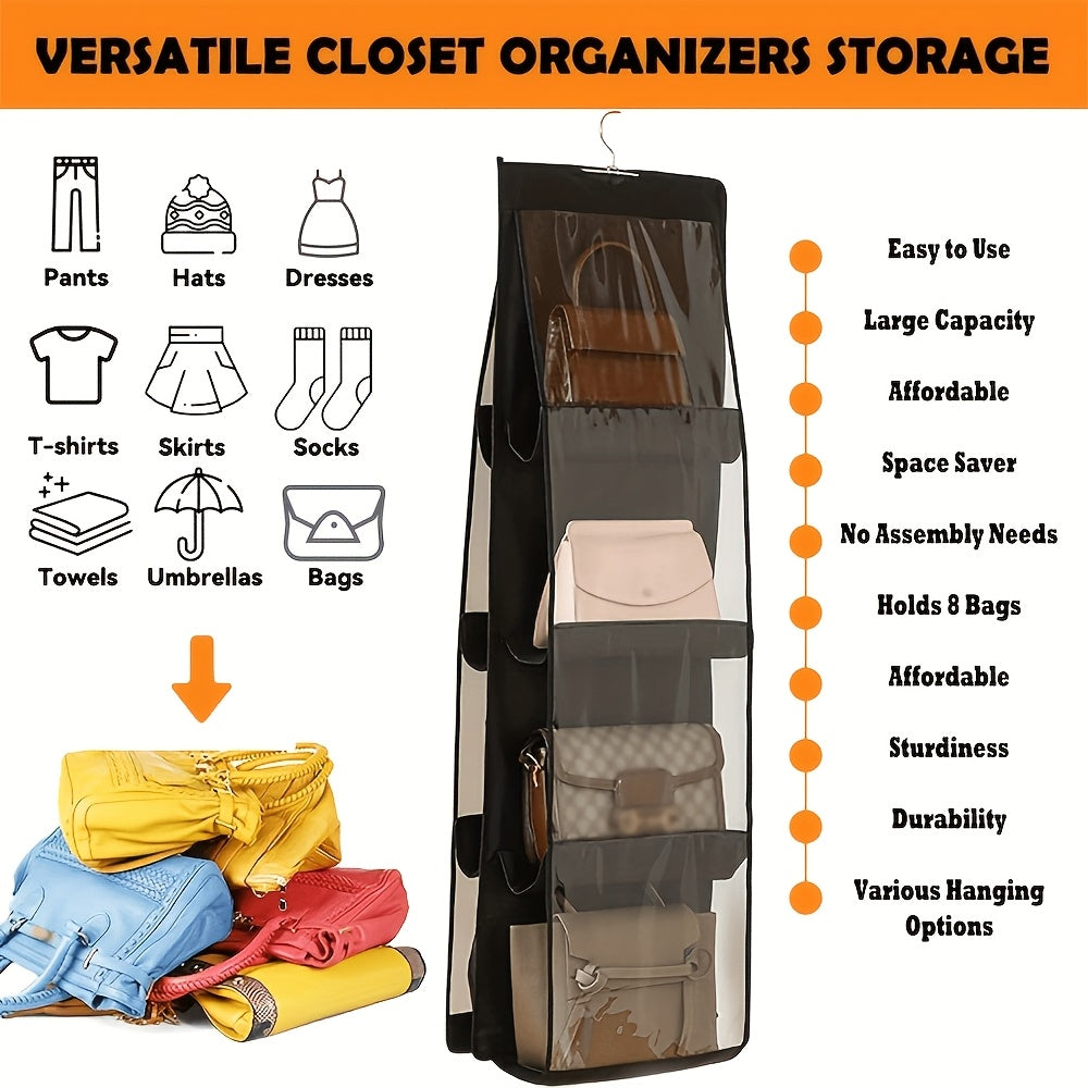 1pc Multi-Tier Handbag Organizer with 8 Pockets, Foldable Non-Woven Hanging Storage Rack, Space-Saving Closet Organizer for Handbags, Purses, And Additions, Durable Black And Gray Design