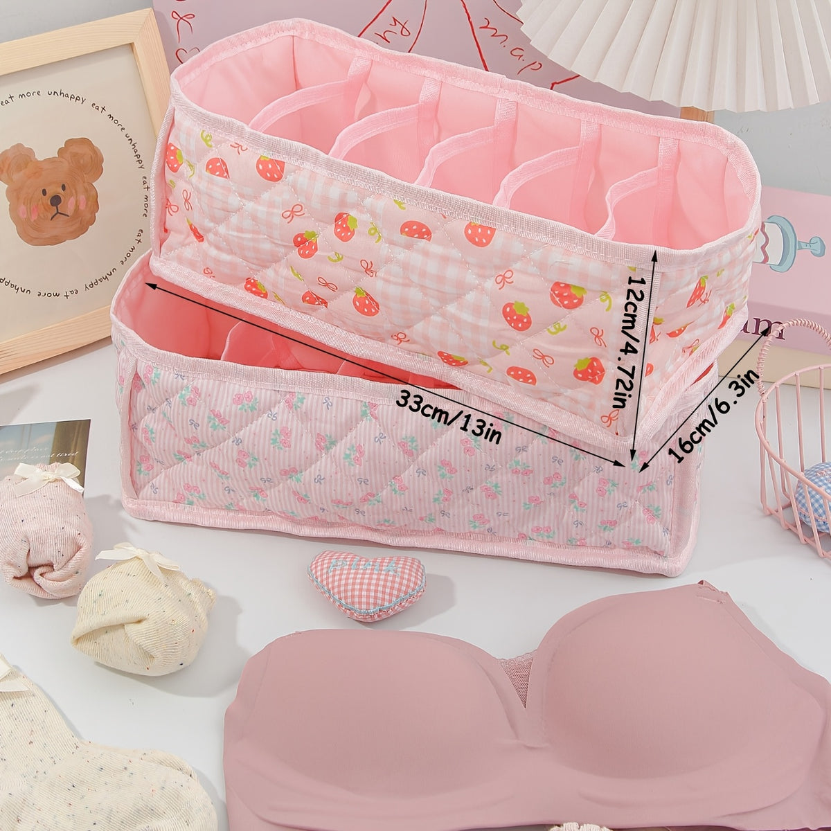 KINGKISS Cute Cartoon Storage Basket with Layered Dividers & Insertable Organizer - Suitable for Underwear, Socks, Clothing,, Snacks, Bra Organizer - Dorm Room Wardrobe Shelf Box, Space-Saving Organizer for And