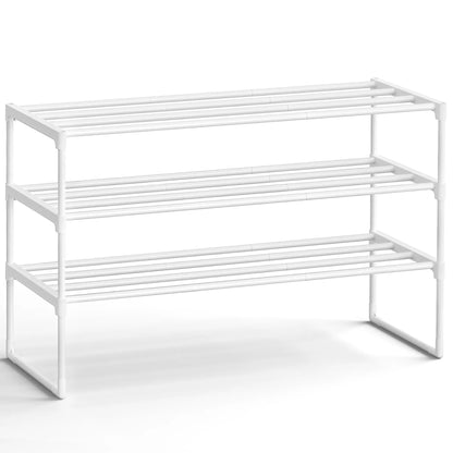 SONGMICS 3-Tier Stackable Vertical Metal Shoe Rack - Single Unit Home Accessory, Upright/Inverted Entryway Furniture, 16-20 Pair Storage, Room Storage Organizer, Apartment Accessories, 11.8x36.2x21.7 in