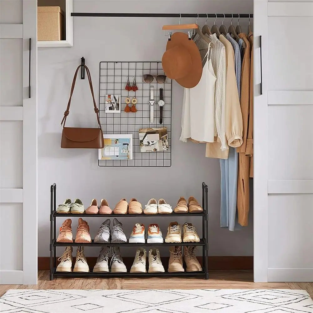 SONGMICS 3-Tier Stackable Vertical Metal Shoe Rack - Single Unit Home Accessory, Upright/Inverted Entryway Furniture, 16-20 Pair Storage, Room Storage Organizer, Apartment Accessories, 11.8x36.2x21.7 in