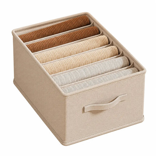 Stackable Breathable Fabric Drawer Organizer with Removable Dividers - Small Space Closet, Dresser Storage Containers for Pants, Shirts, Underwear - Set of 3