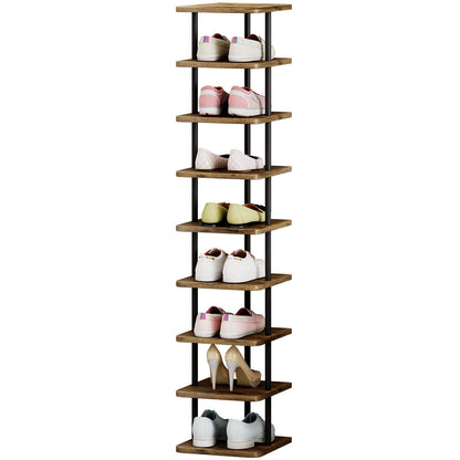 Shoe Rack 9 Tier Vertical Storage Organizer Narrow Metal Slim Shelf Modern Free Standing Shoe Tower Saving Space for Closet Entryway Bedroom