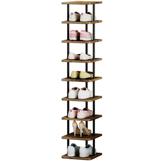 Shoe Rack 9 Tier Vertical Storage Organizer Narrow Metal Slim Shelf Modern Free Standing Shoe Tower Saving Space for Closet Entryway Bedroom