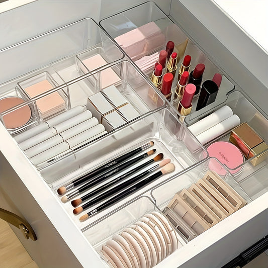 7pcs Acrylic Drawer Organizer Set with Dividers, Suitable for Desktop Clutter Storage, Office Stationery Storage, and Drawer Makeup Organization, Desk & Drawer Organizer for Home Storage, Cosmetic Storage Box