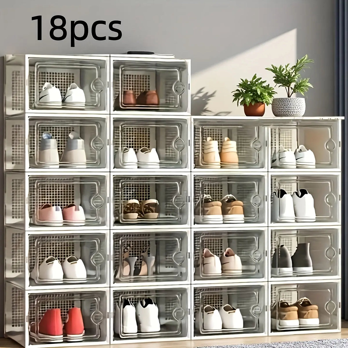 6/12/18/24/30-Pack Stackable BPA-Free Durable Plastic Shoe Storage Boxes - Dustproof, Moisture-Resistant Sneaker Organizer with Magnetic Door, Space-Saving Closet Organizer Storage for Dorm, Entryway, Easily Visible Shoes, Foldable