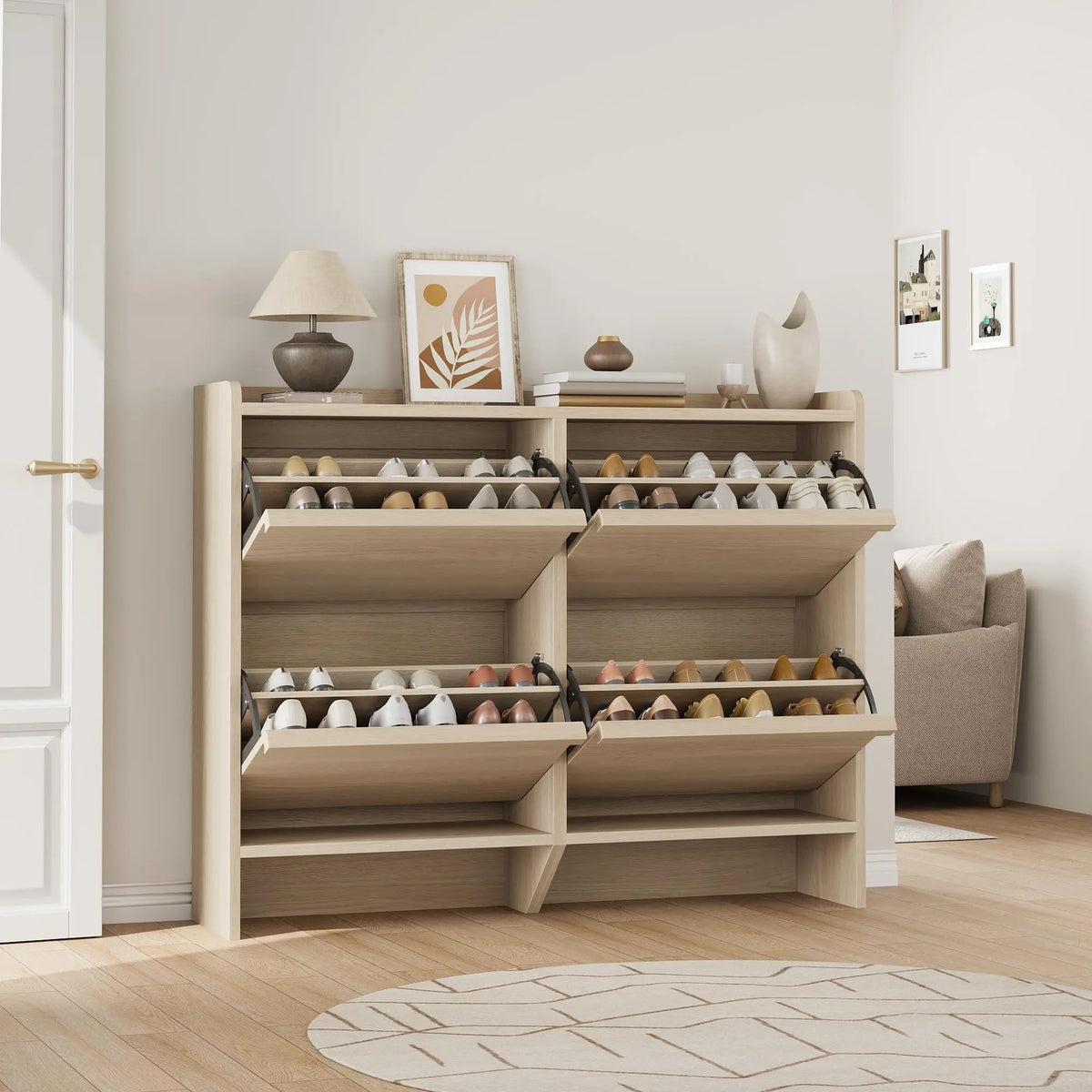 ZR-Garvee Tilt-out drawers Shoe Cabinet with 3 Flip Drawers, Space-saving,22 styles,Adjustable Shelf, Save space，Modern ,Hidden Shoe Storage Organizer for Entryway,aisle cabinet, Hallway and Living Room