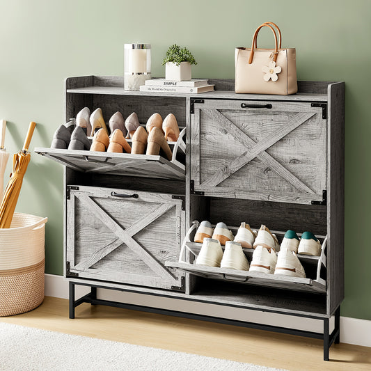 Shoe Storage, Shoe Racks, Shoe Storage Organizer, Cabinet with Doors, Compact Shoe Organizer with 2 Flip Drawers, for Entryway/Porch/Living Room, Multiple Detachable Sturdy Racks, Perfect Holiday Gift for Home Organization