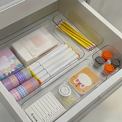 Bathroom Set of 5 Transparent Acrylic Drawer Organizers, Including Built-in Compartmentalized Organizers for Drawers, Countertop Storage Boxes, and Makeup Organizers. Ideal for Organizing and Storing Essentials, Cosmetics, Crafts, and Stationery.