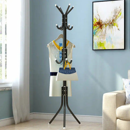 Carbon Steel 12-Hook Freestanding Coat Rack , 3-Tier Space Saver Home Accessory for Entryway Coats, Jackets, Purses, Hats