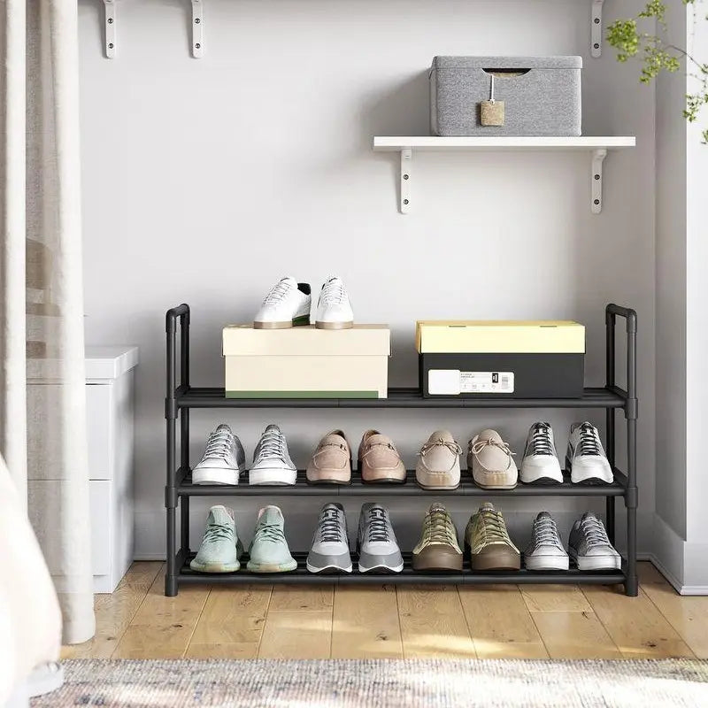 SONGMICS 3-Tier Stackable Vertical Metal Shoe Rack - Single Unit Home Accessory, Upright/Inverted Entryway Furniture, 16-20 Pair Storage, Room Storage Organizer, Apartment Accessories, 11.8x36.2x21.7 in