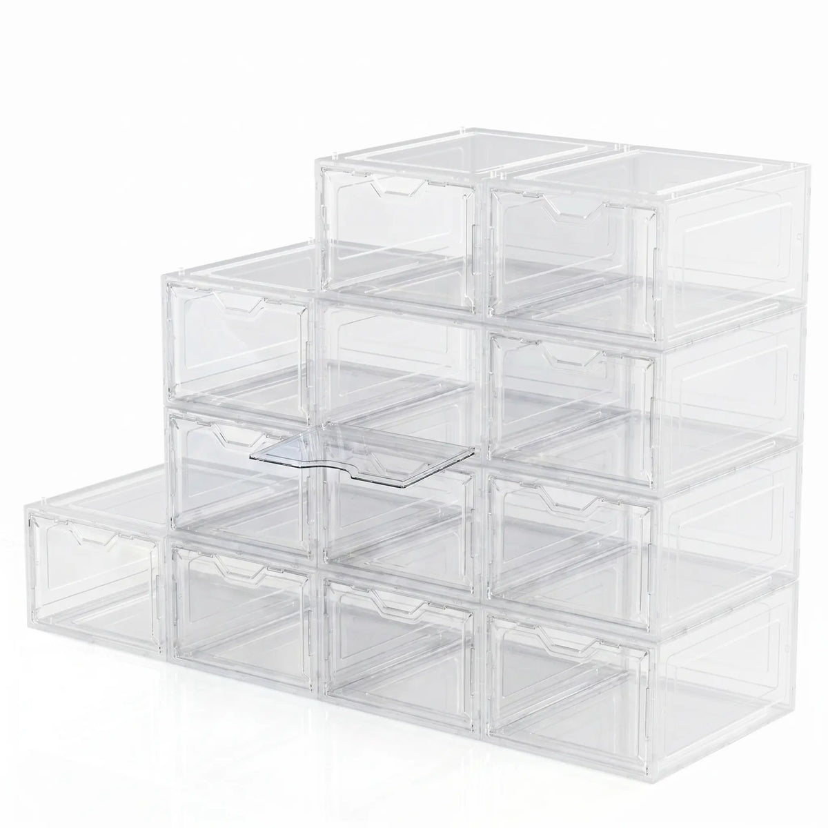 DELAMU 12-Pack Transparent Magnetic Shoe Storage Boxes, Stackable Waterproof Dustproof Organizer, Sturdy Thickened Acrylic, Easy Assembly, for Sneakers, Dorm Room, Bedroom, Shoe Rack Organizer