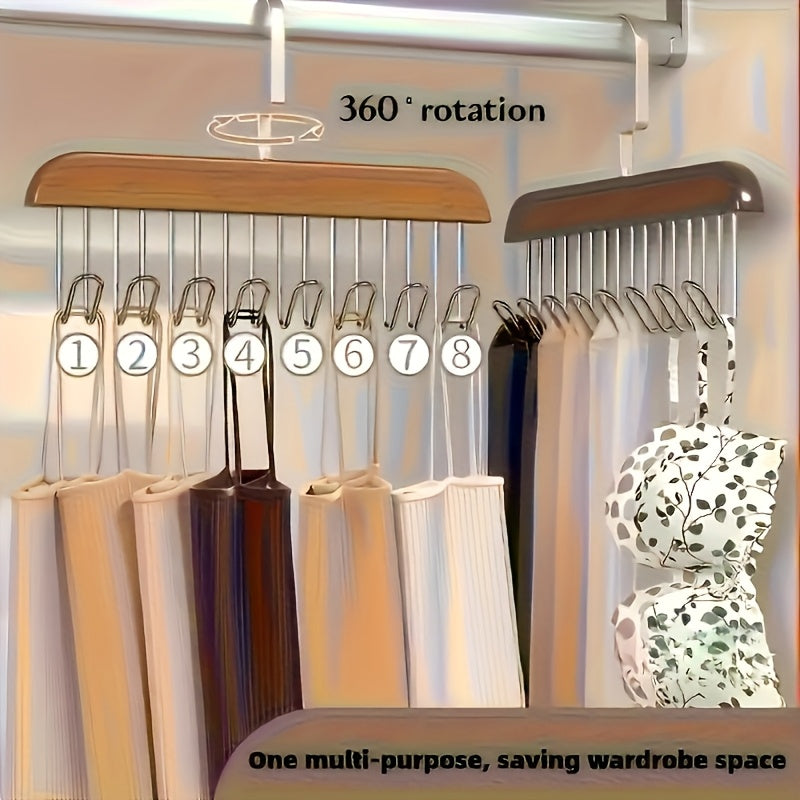 [Wooden Bra Hooks] Set of 3 Optional Wooden for bra Hooks Designed to Save Space, Featuring 8 Hooks That Swivel 360°. Ideal for Bras, Vests, And Camisoles. Made from Solid Wood, Perfect for Organizing Underwear, Ties, And Belts, Especially in Dorms And Ap