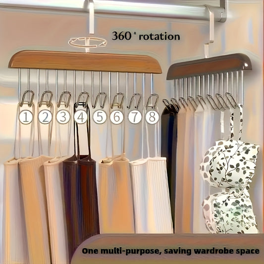 [Wooden Bra Hooks] Set of 3 Optional Wooden for bra Hooks Designed to Save Space, Featuring 8 Hooks That Swivel 360°. Ideal for Bras, Vests, And Camisoles. Made from Solid Wood, Perfect for Organizing Underwear, Ties, And Belts, Especially in Dorms And Ap