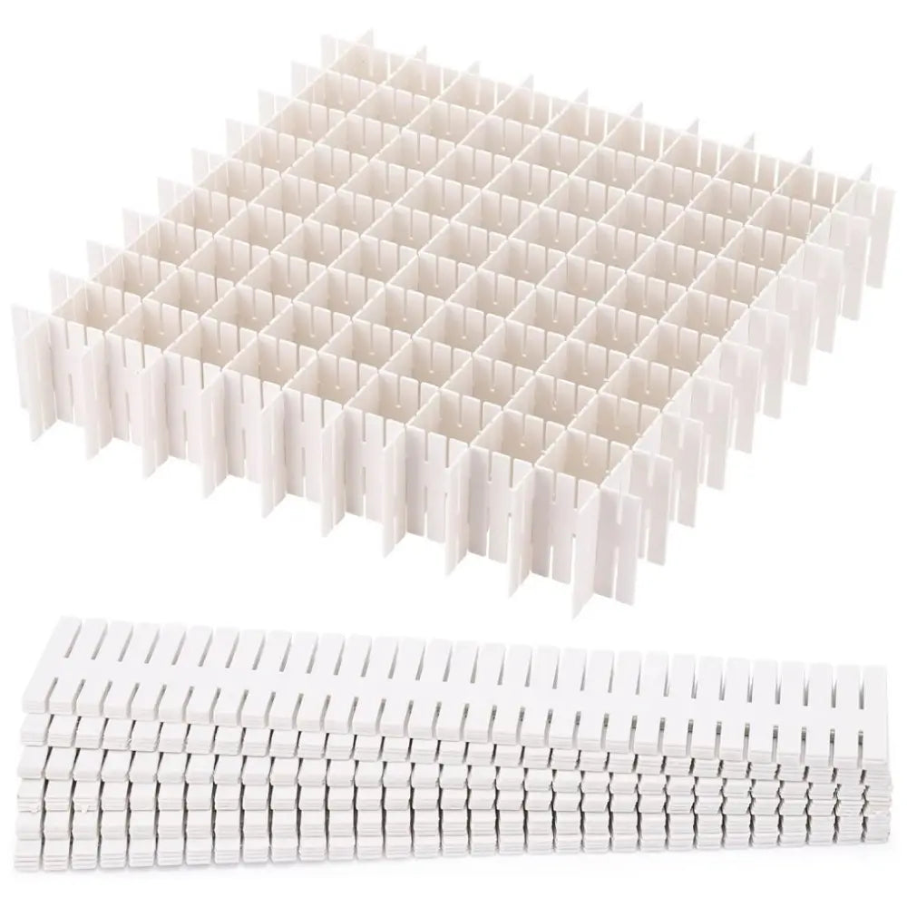 40 PCS White Grid Drawer Dividers (14.5x2.7in) - Durable Adjustable Separators with Divided Compartments, Bedroom Storage, Cosmetic Holder, Office & Dresser Drawer Organizer Storage Space Saver