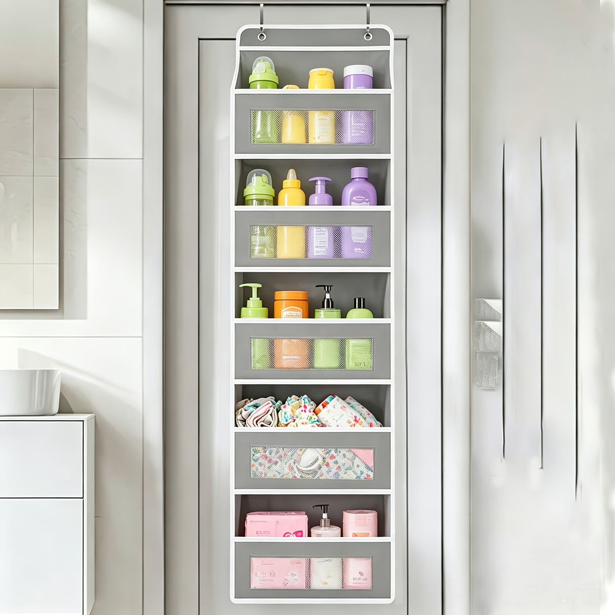 Over The Door Organizer Storage, 5 Shelf Hanging Door Organizer With 10 Large Capacity Pockets, No Drilling Required Anti Tilt 44 Lb Load Behind Door Storage For Bedroom, Bathroom, Pantry, Nursery, Child Children Nursery