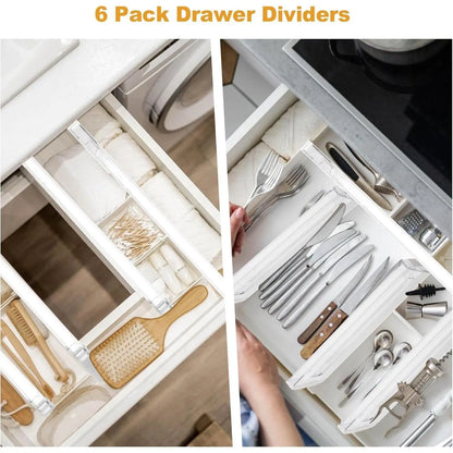 Littleox 6 Pack Adjustable Drawer Dividers Clear Expandable Dresser Organizers Transparent Drawer Separators for Clothes Underwear Cosmetics Kitchen