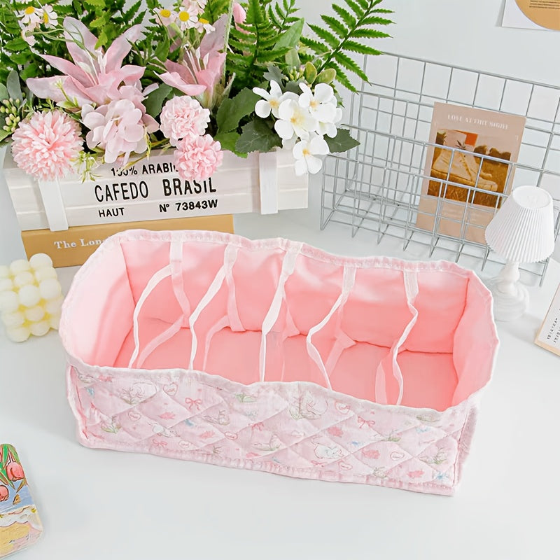 KINGKISS Cute Cartoon Storage Basket with Layered Dividers & Insertable Organizer - Suitable for Underwear, Socks, Clothing,, Snacks, Bra Organizer - Dorm Room Wardrobe Shelf Box, Space-Saving Organizer for And