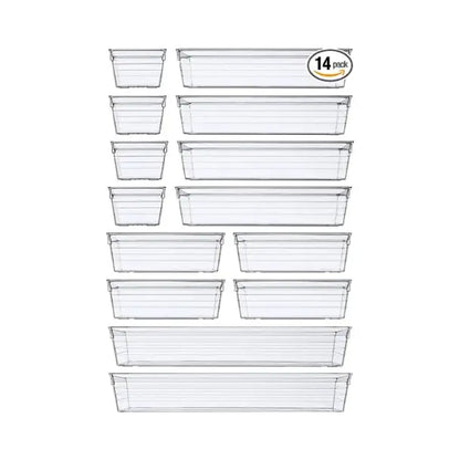 Clear Plastic Drawer Organizer Tray for Makeup, Kitchen Utensils, Jewelries and Gadgets
