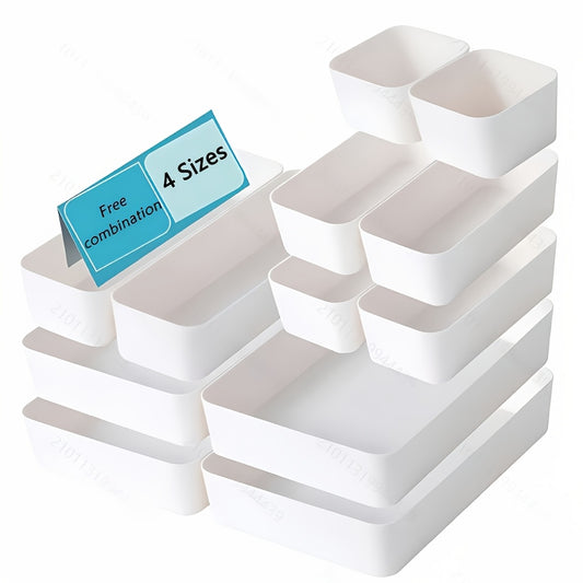 White Plastic Storage Box Set, Cosmetic Organizer, Drawer Divider Storage Box Set, Multifunctional Bathroom Vanity Drawer Tray, Suitable for Home And Office Storage, Kitchen Organization, Desk & Drawer Organizer for Home Storage